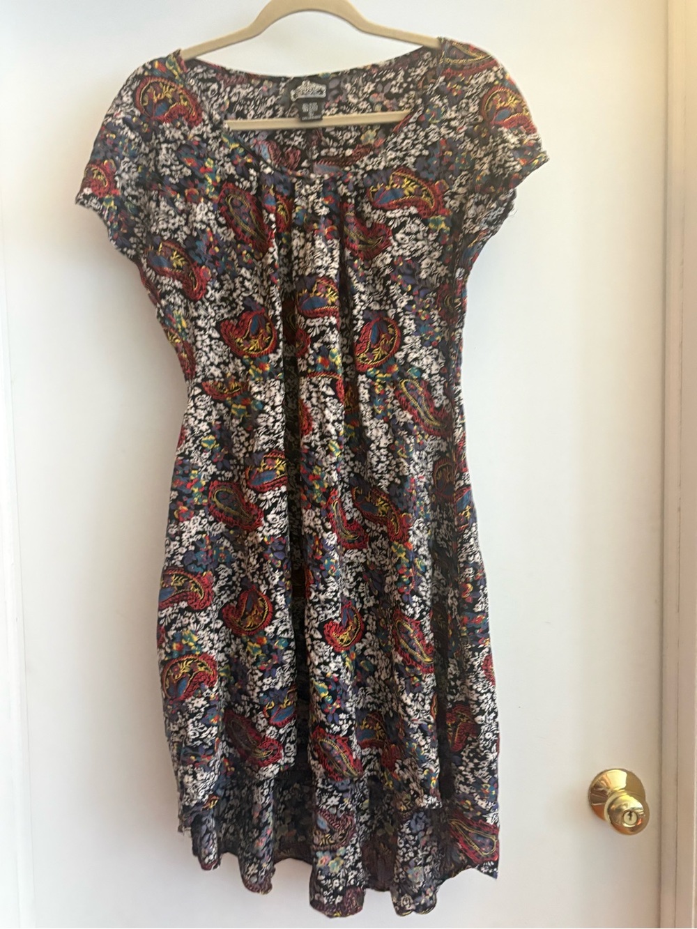 Angie Paisley Floral Midi Dress in Black, Red & Blue